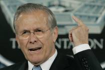 Defense Secretary Donald H. Rumsfeld, speaks to the media during a press briefing at the Pentag ...