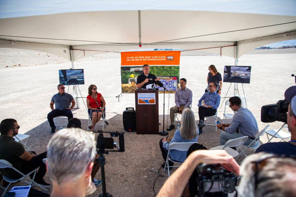Steve Parrish, general manager of the Regional Flood Control District, speaks during a news con ...