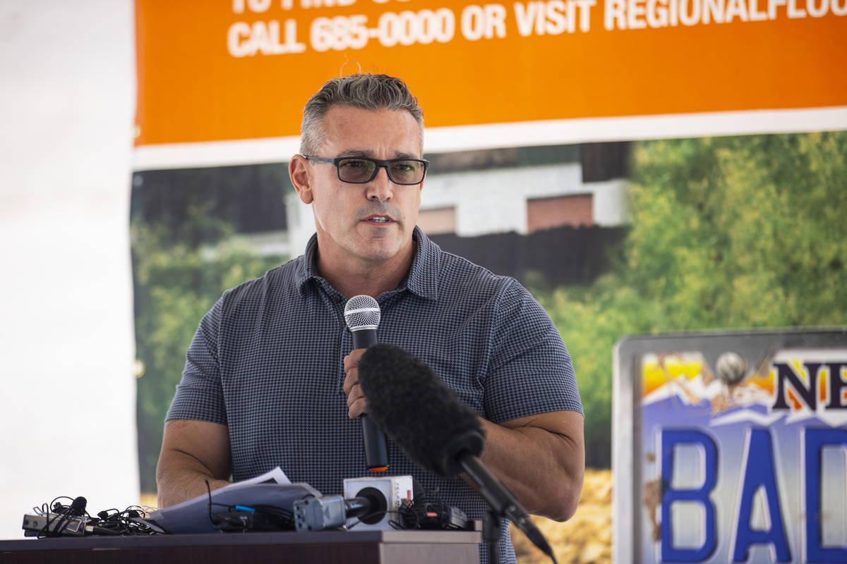 Warren Whitney, Clark County Fire Department deputy chief, speaks during a news conference insi ...