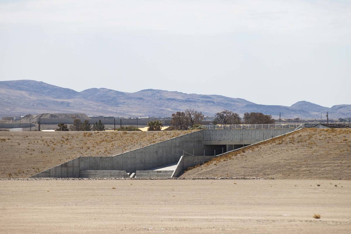 An inflow structure is seen at the Pittman North Detention Basin in Henderson on Thursday, July ...