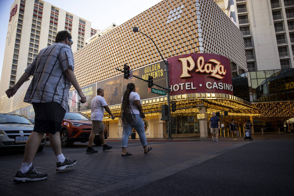 The Plaza hotel-casino in Las Vegas, Thursday, July 1, 2021. (Erik Verduzco / Las Vegas Review- ...