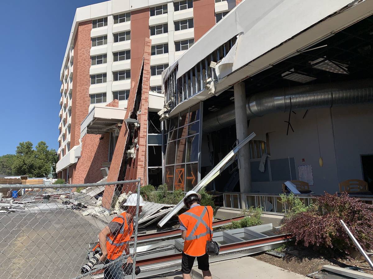 The exterior of Argenta Hall at University of Nevada, Reno, following the July 5, 2019, explosi ...