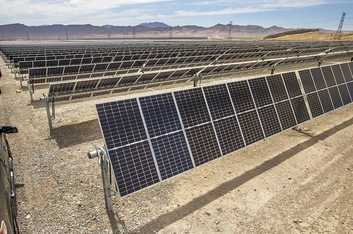 Some of the solar panels from MGM's Mega Solar Array located on 640 acres in the desert which h ...