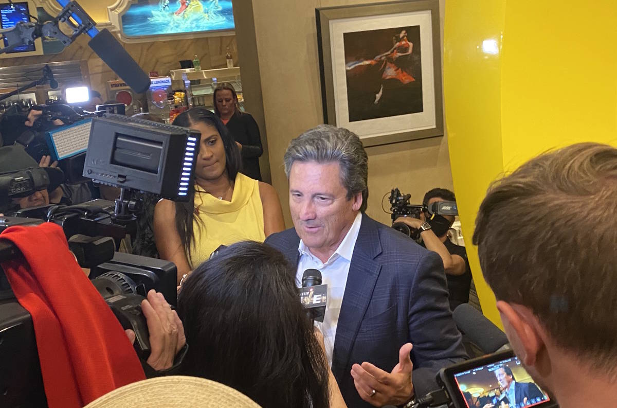 MGM Resorts International CEO Bill Hornbuckle faces the media after a parade at Bellagio welcom ...