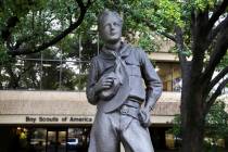 In this Feb. 12, 2020, file photo, a statue stands outside the Boy Scouts of America headquarte ...