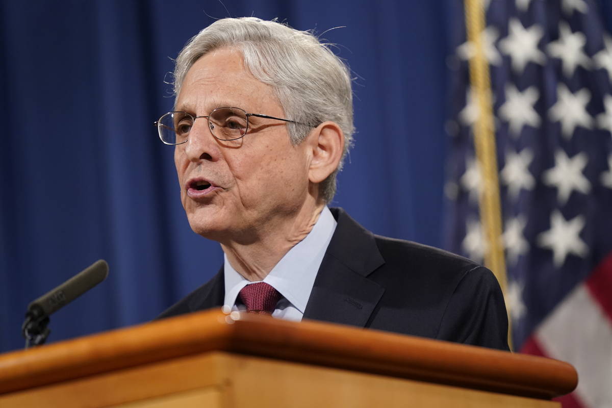 Attorney General Merrick Garland speaks during a news conference on voting rights at the Depart ...