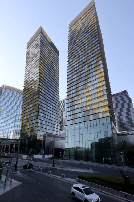 Veer Towers condominiums located within CityCenter, on the Strip in Las Vegas Thursday, July 2, ...