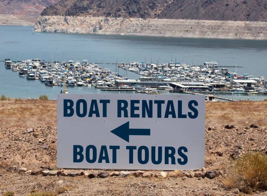 Boat rentals sign is posted at the Las Vegas Boat Harbor in the Lake Mead National Recreation A ...
