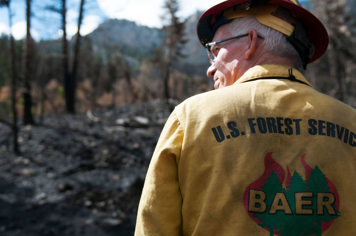 Brad Rust, soil scientist with the Shasta-Trinity National Forest, assesses an area affected by ...