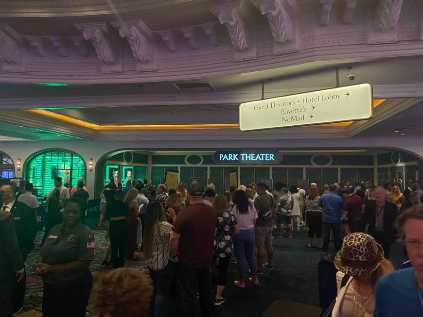 Fans line up for the Bruno Mars show at Park Theater at Park MGM on Saturday, July 3, 2021. (Jo ...