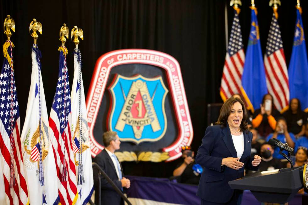 Vice President Kamala Harris speaks to members of the United Brotherhood of Carpenters at the C ...