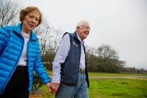 FILE - In this Feb. 8, 2017, file photo former President Jimmy Carter, right, and his wife Rosa ...