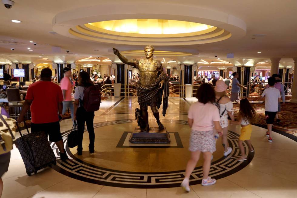 An entry at Caesars Palace on the Las Vegas Strip Tuesday, June 6, 2021. Caesars Entertainment ...