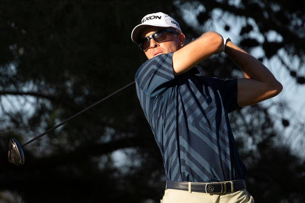 Martin Laird tees off on the sixteenth hold during the final round of the 2020 Shriners Hospita ...