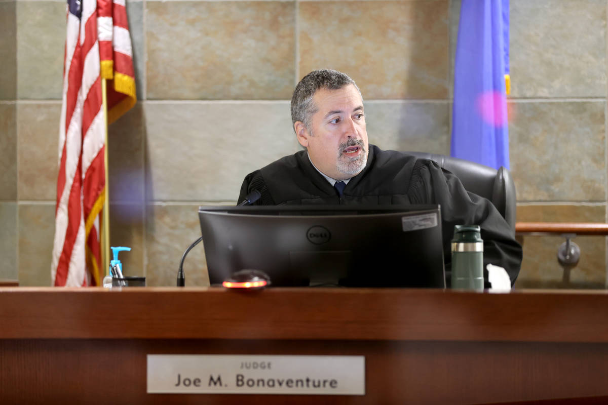 Justice of the Peace Joe Bonaventure presides in court at the Regional Justice Center in Las Ve ...