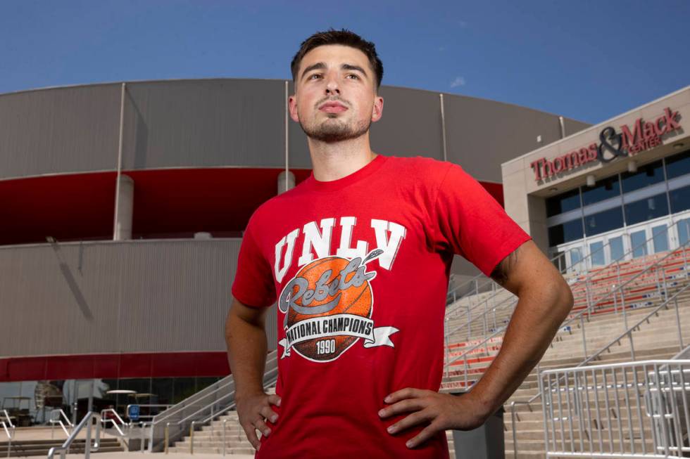 UNLV point guard Jordan McCabe poses for a portrait outside of the Thomas & Mack Center in ...