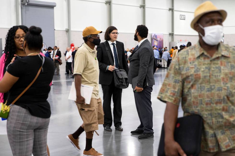 People seeking employment attend a summer job fair hosted by Clark County at Las Vegas Conventi ...