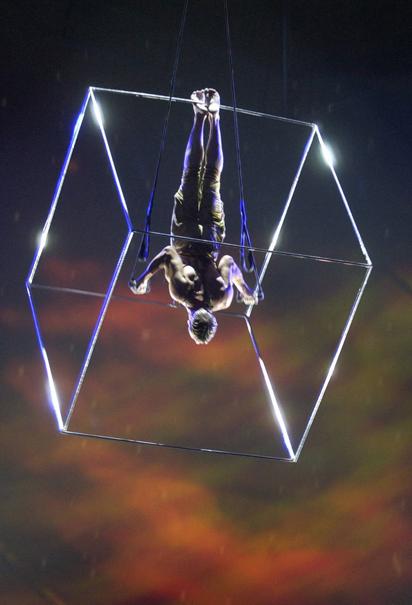 Paul Bowler of England perfoms the Aerial Cube act during a Cirque du Soleil performance of "My ...