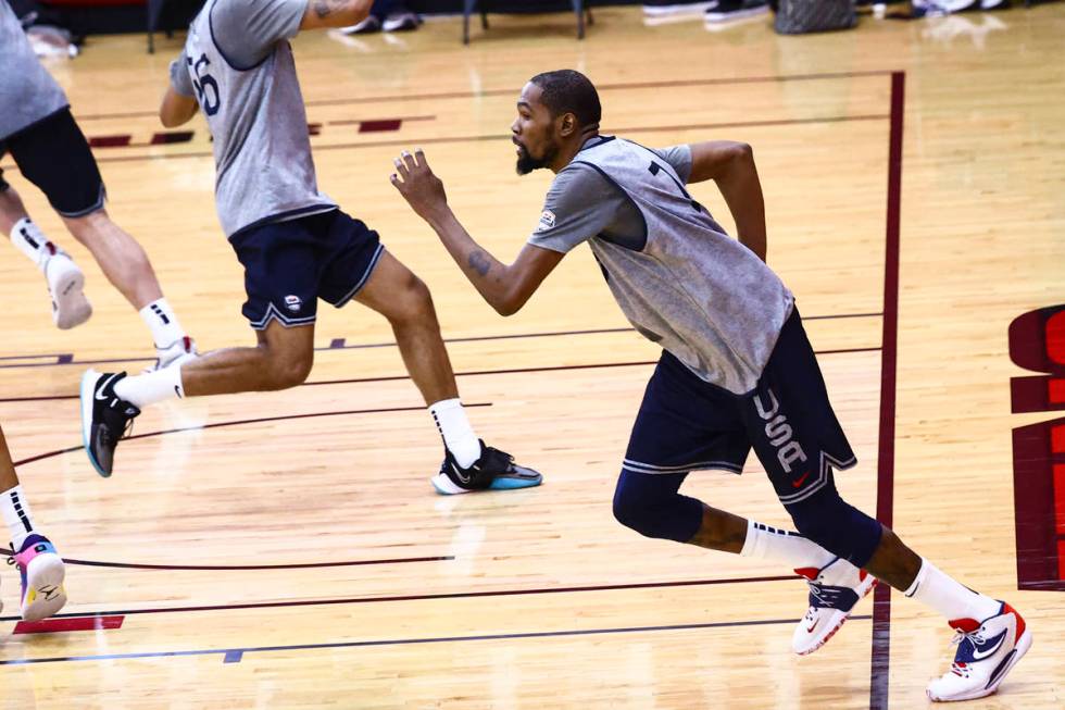 Kevin Durant participates in drills during USA Basketball practice, ahead of the Tokyo OIympics ...