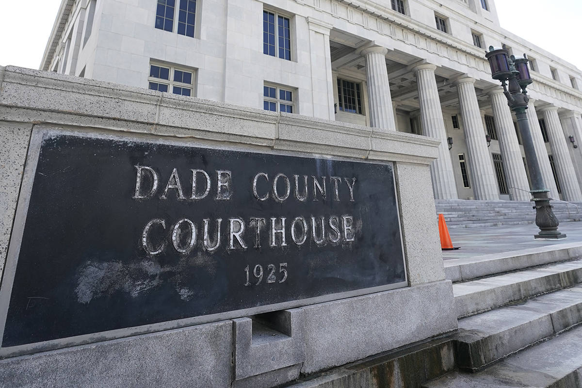 This Oct. 8, 2020 photo shows the Miami-Dade County Courthouse in Miami. Officials say the Mia ...