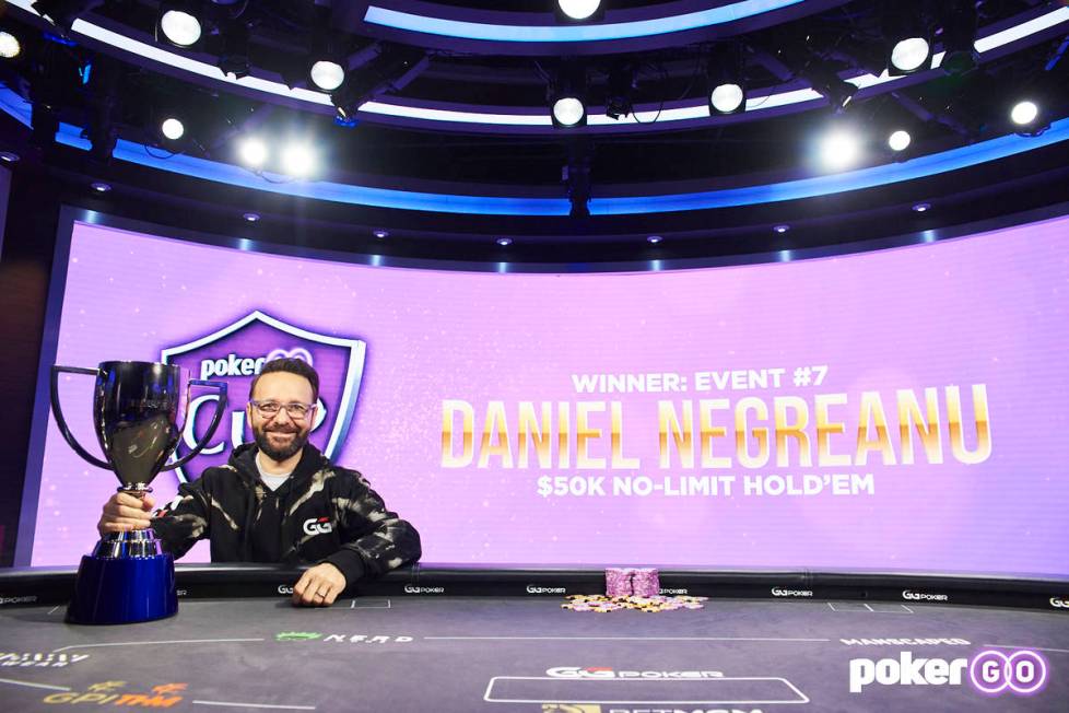 Daniel Negreanu after winning the $50,000 buy-in event of the PokerGO Cup on Tuesday, July 13, ...