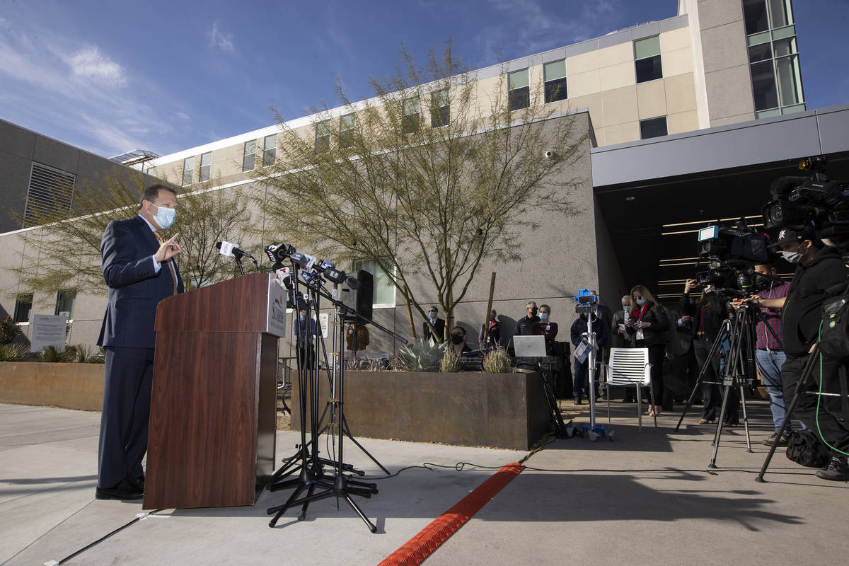 Todd Sklamberg,CEO for Sunrise Hospital & Medical Center, speaks during a press conference at S ...