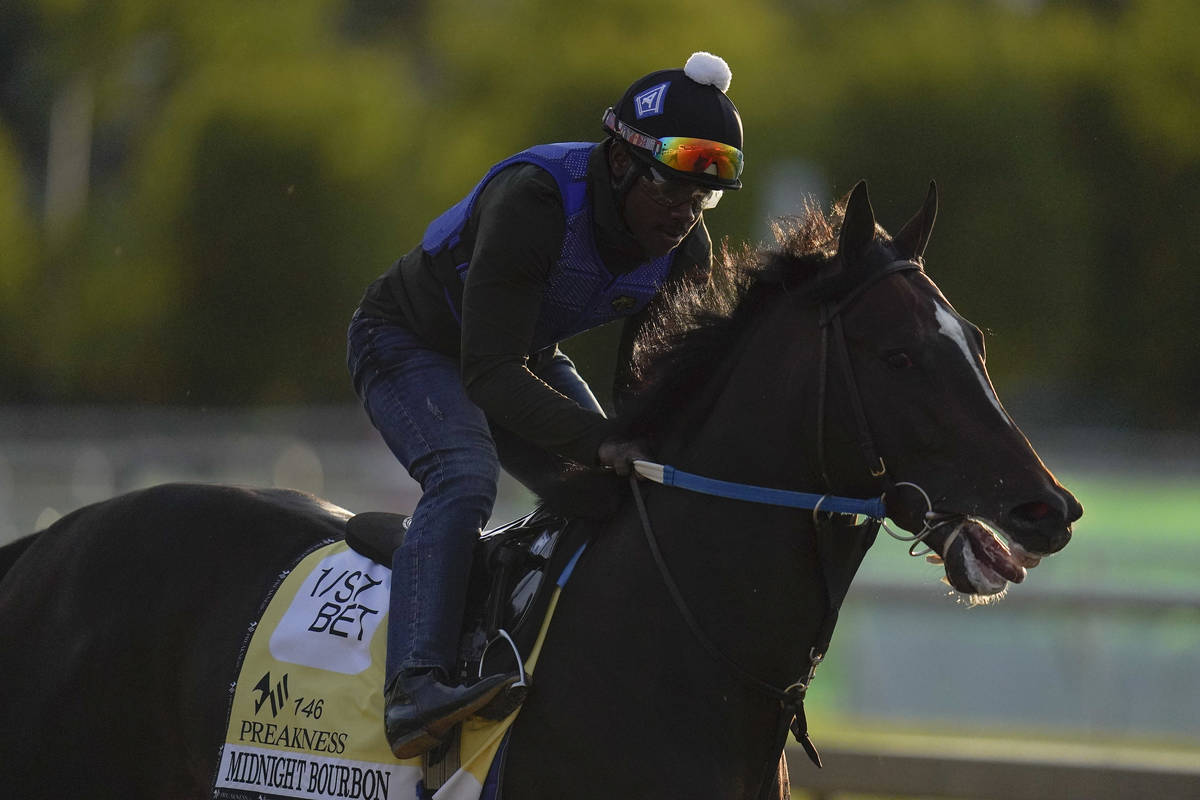 Preakness entrant Midnight Bourbon works out during a training session ahead of the Preakness S ...