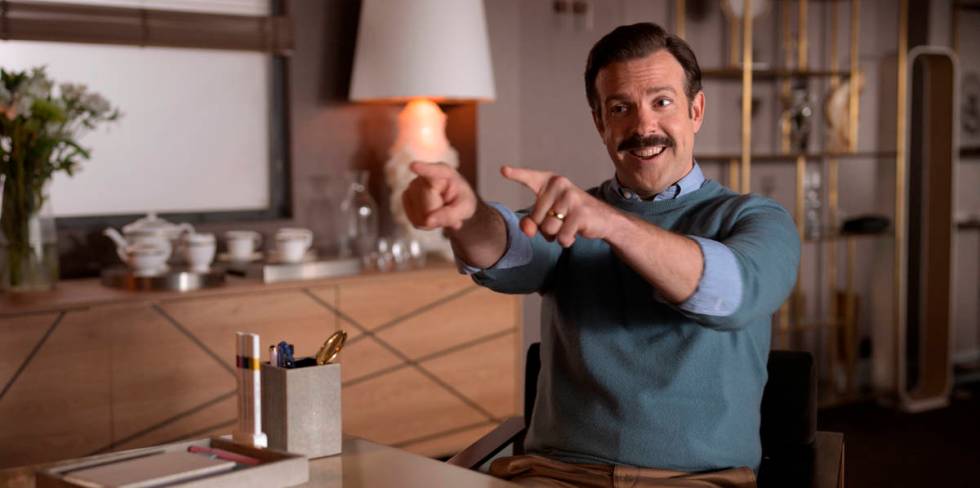This image released by Apple TV Plus shows Jason Sudeikis in "Ted Lasso." (Apple TV P ...