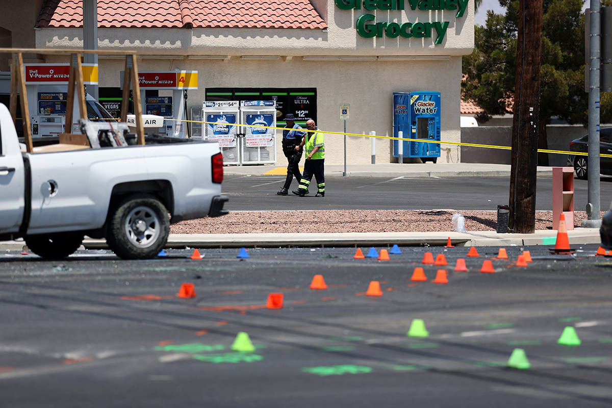 The scene of a crash at the intersection of Craig Road and Allen Lane in North Las Vegas, Tuesd ...