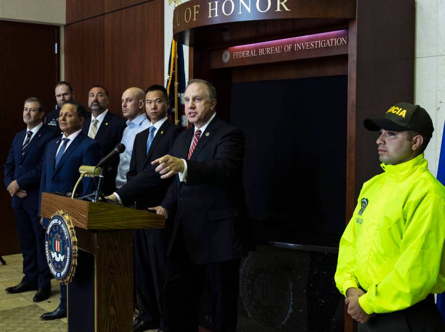 Special Agent in Charge Aaron Rouse of the FBI Las Vegas field office speaks about a global law ...