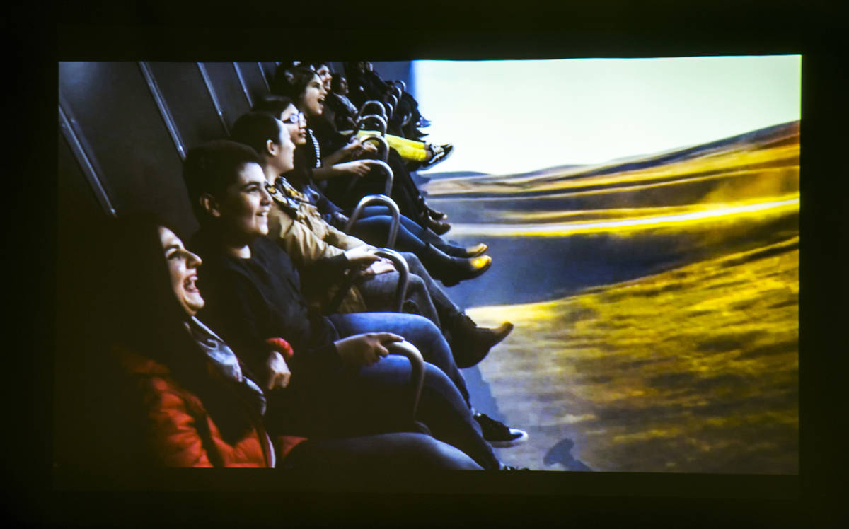 An image from a teaser video during the FlyOver "Flight Ride Experience" media tour l ...