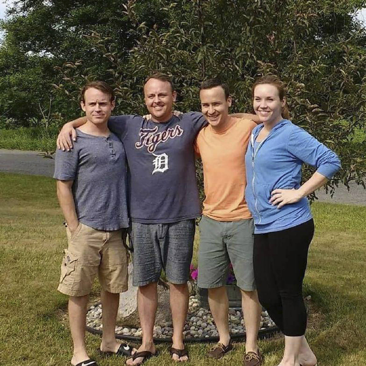 This August 2017 provided by the family shows Jordan McGlashen, left, and his siblings, Brandon ...