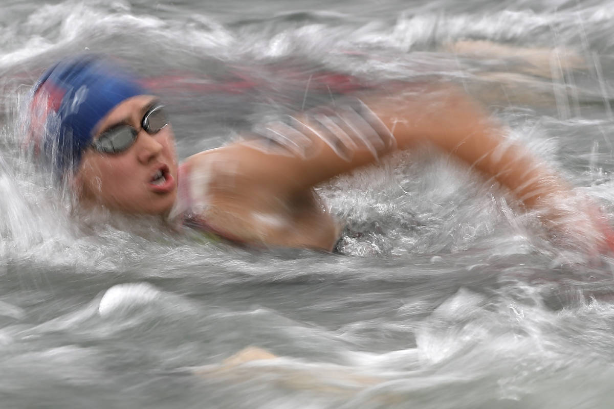 Erica Sullivan of the United States competes in the womens 25km open water swim at the World Sw ...