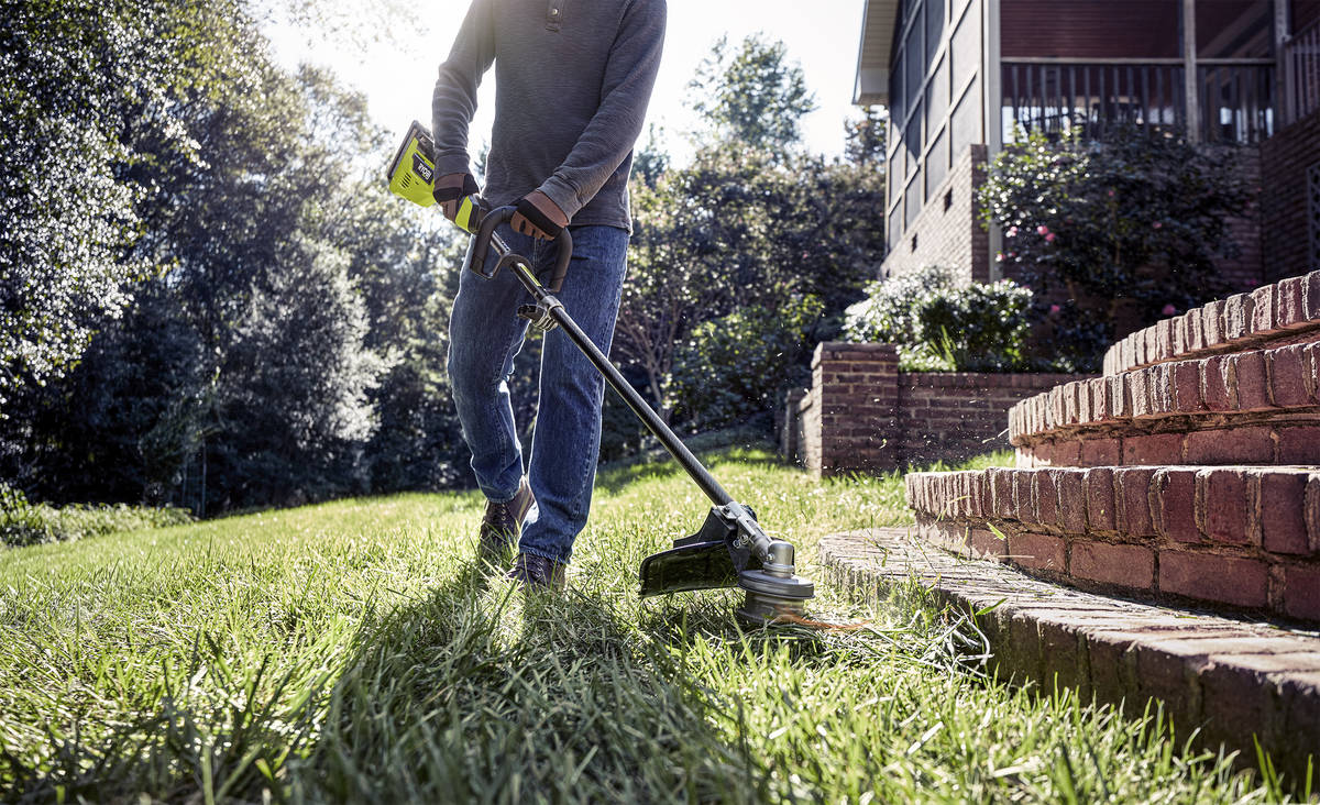The 40-volt Ryobi brushless string trimmer is light and quiet. (Ryobi)