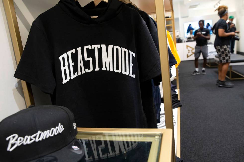 Merchandise is for sale at the opening of Beast Mode, NFL running back Marshawn Lynch's store, ...