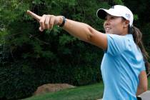 Danielle Kang gestures after finishing the 18th hole during the fourth round of the Bank of Hop ...