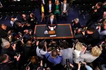 Facebook CEO Mark Zuckerberg arrives to testify before a joint hearing of the Commerce and Judi ...