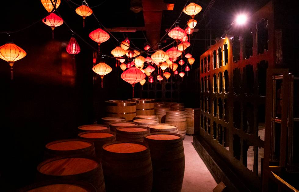 Barrels are pictured during a tour of Lost Spirits Distillery, an immersive experience along wi ...