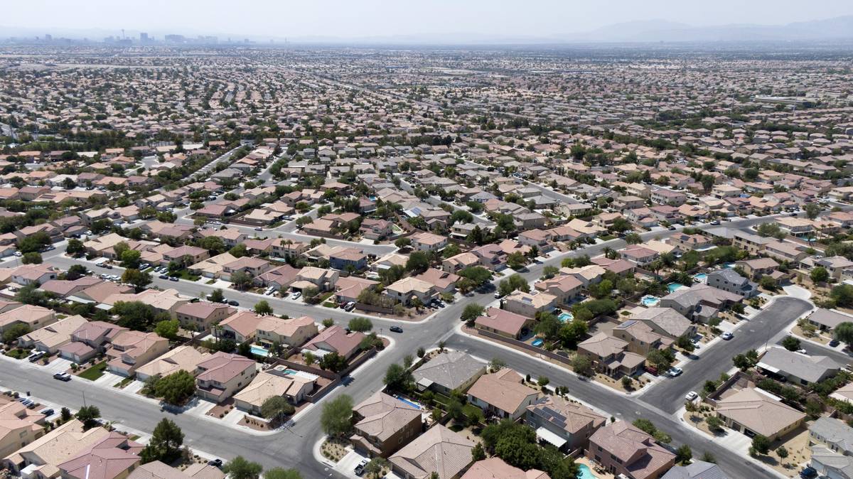 An aerial view of housing near Night Owl Bluff Avenue and Bluff Hollow Place in North Las Vegas ...
