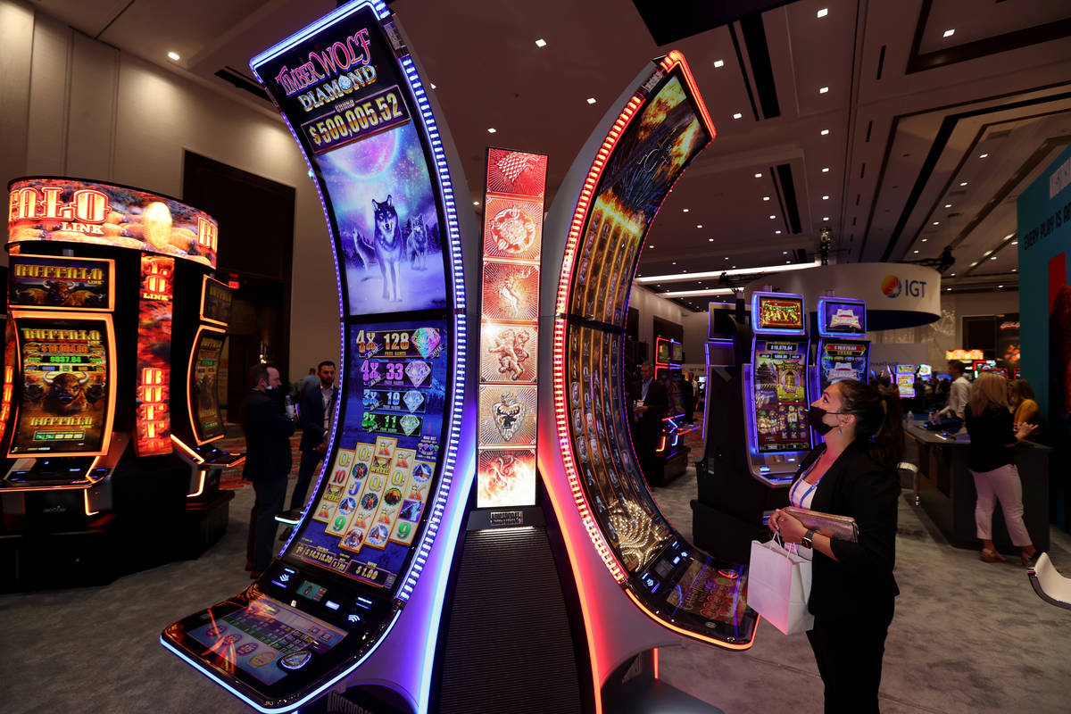 Wendy Merrill, assistant general manager at Grand Casino Mille Lacs in Onamia, Minn., plays the ...