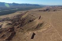 An aerial view of "Double Negative," an earth sculpture by Michael Heizer on Mormon Mesa just n ...