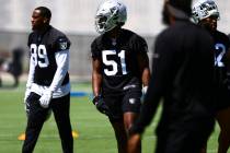 Raiders’ Malcolm Koonce trains during NFL football practice at Raiders headquarters in H ...
