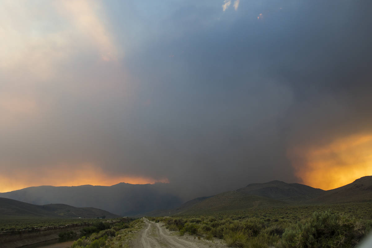 The Tamarack Fire burns near Nevada State Route 208, east of Holbrook Junction in Nevada, Frida ...