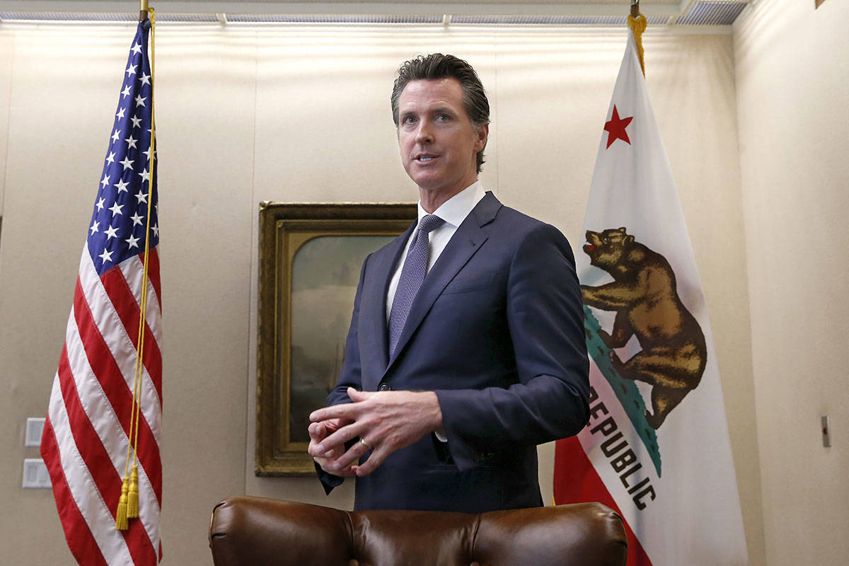 FILE - In this July 12, 2019, file photo, Gov. Gavin Newsom discusses his decision to fire stat ...