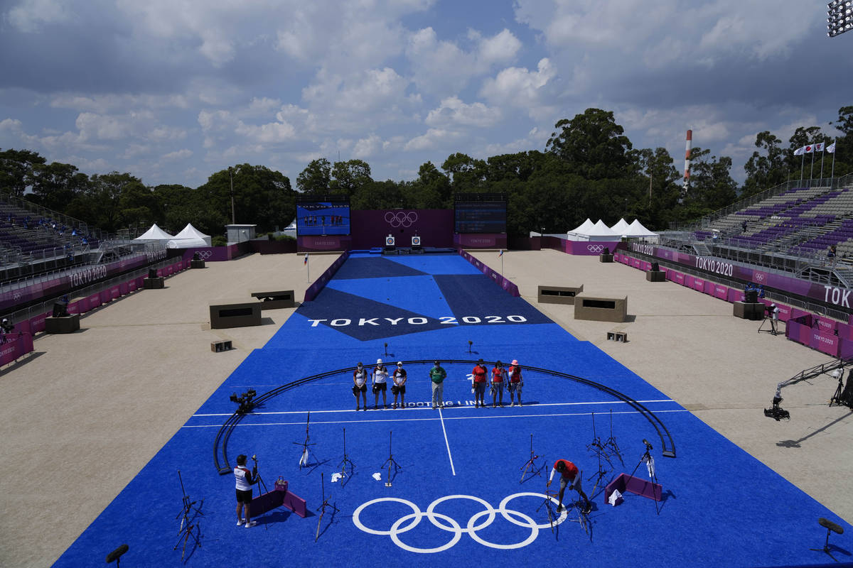 A view of the Yumenoshima Park Archery Field before the women's team competition between German ...