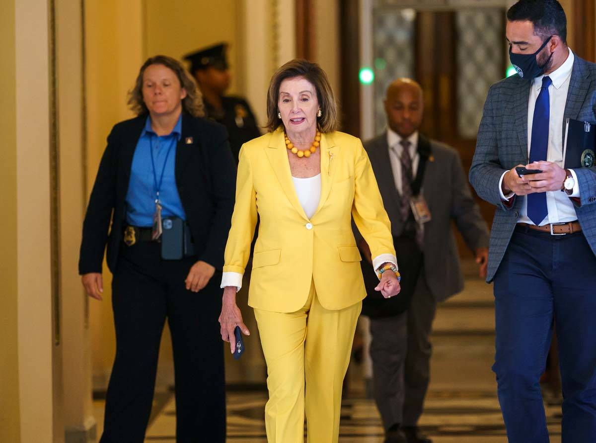 Speaker of the House Nancy Pelosi, D-Calif., walks to her office as the select committee on the ...