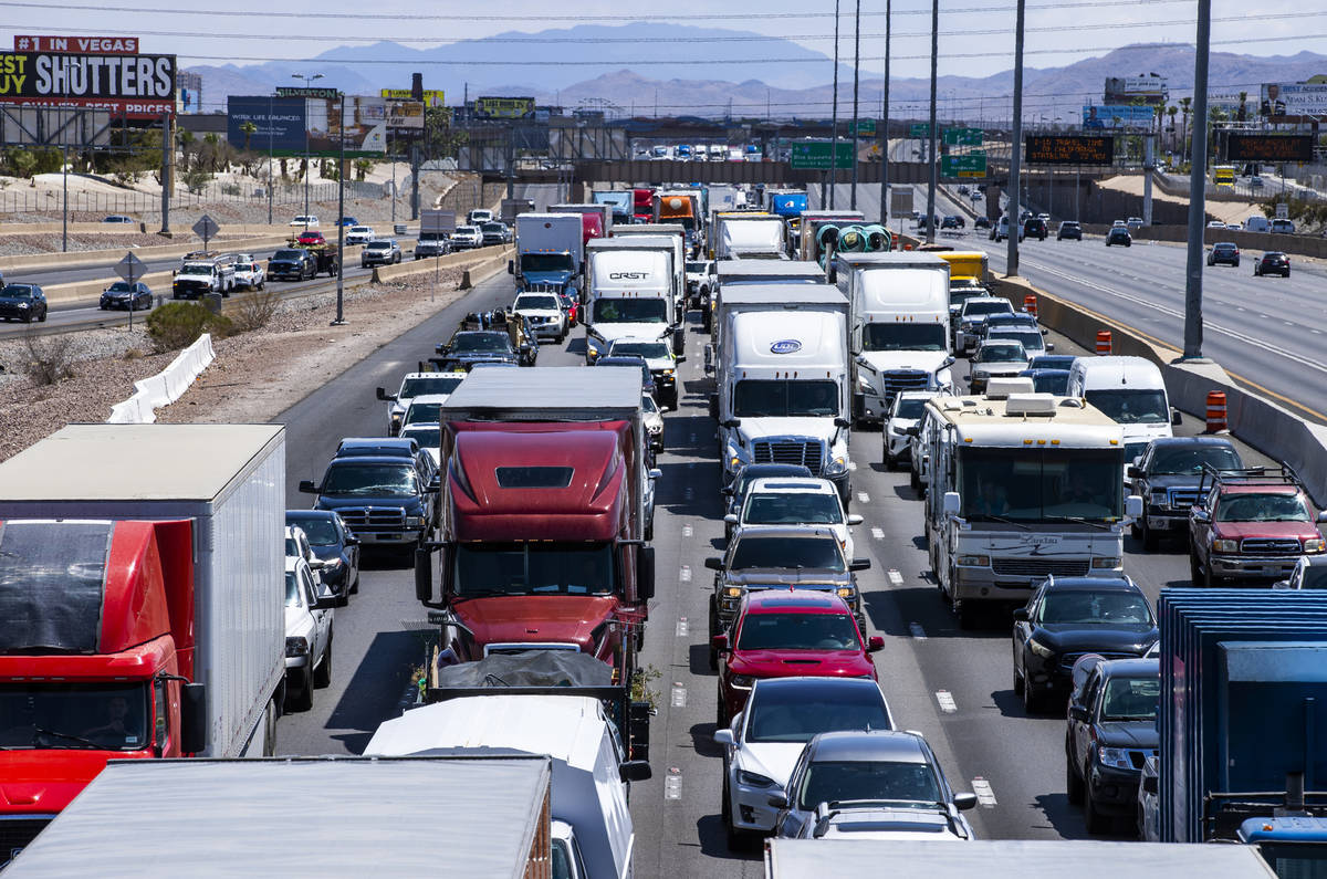 Traffic is backed up on the I-15 northbound lanes to the 215 Beltway south from Russell Road du ...