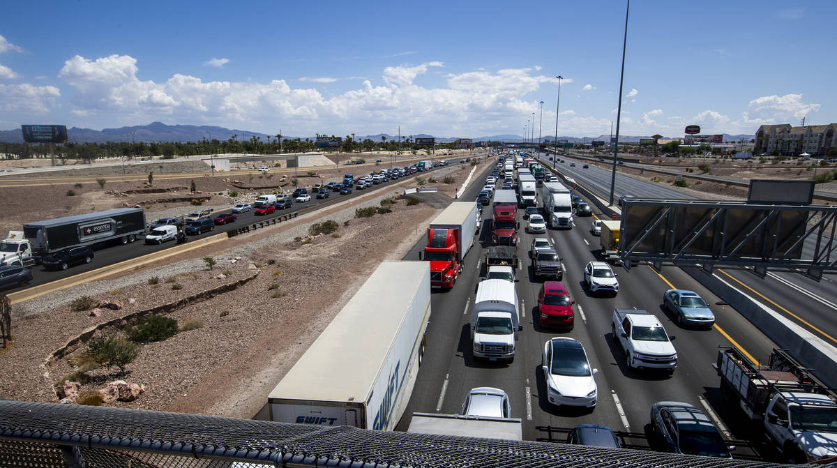 Traffic is backed up on the I-15 northbound lanes to the 215 Beltway south from Russell Road du ...