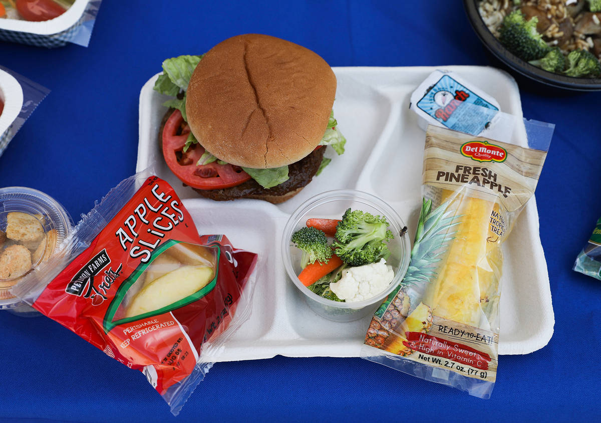 Food offerings for the Clark County School District include this vegan burger shown at Rex Bell ...