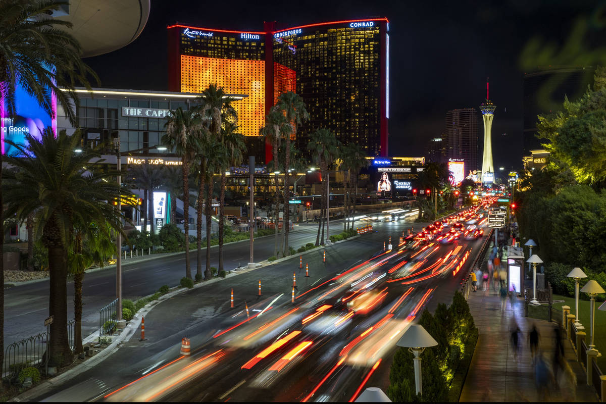 Traffic backs up during the Resorts World Las Vegas grand opening along the Strip in Las Vegas ...